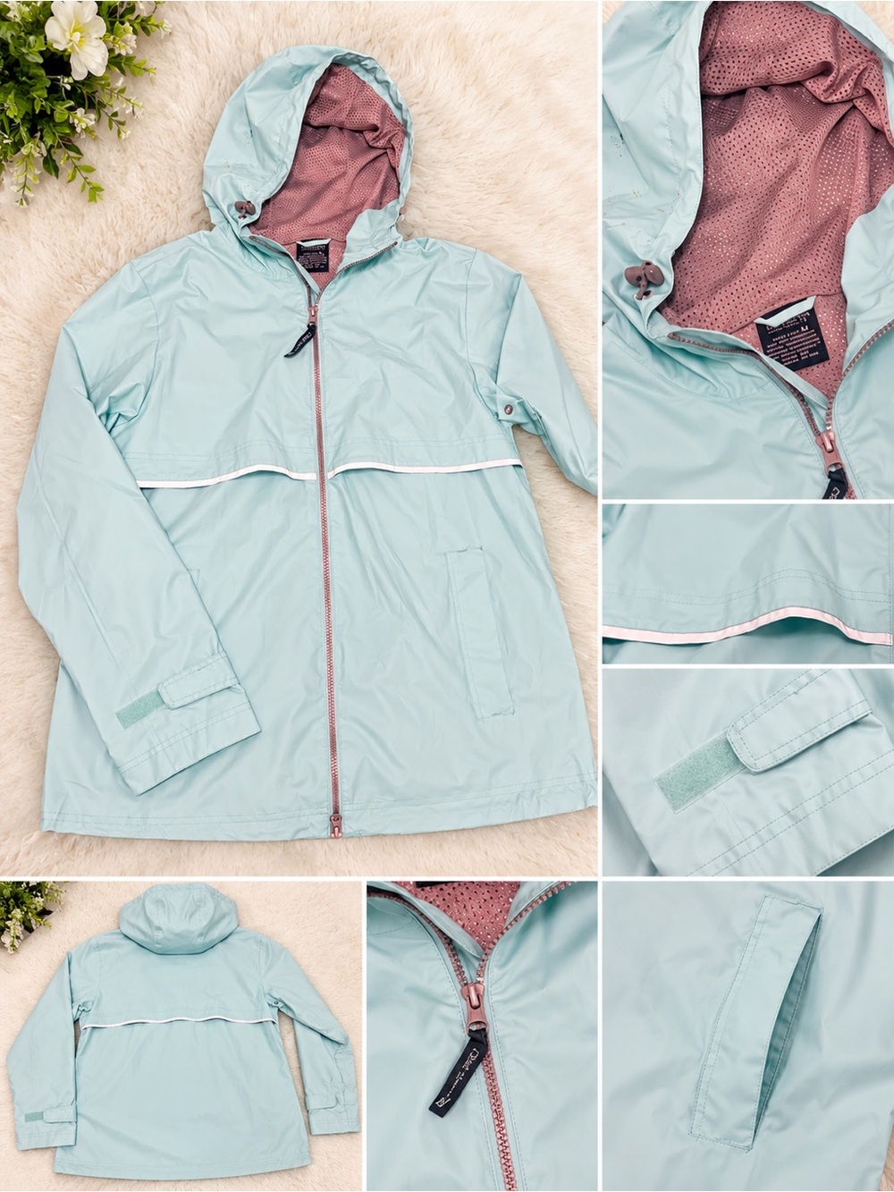 Women’s Light Blue Hooded Rain Jacket